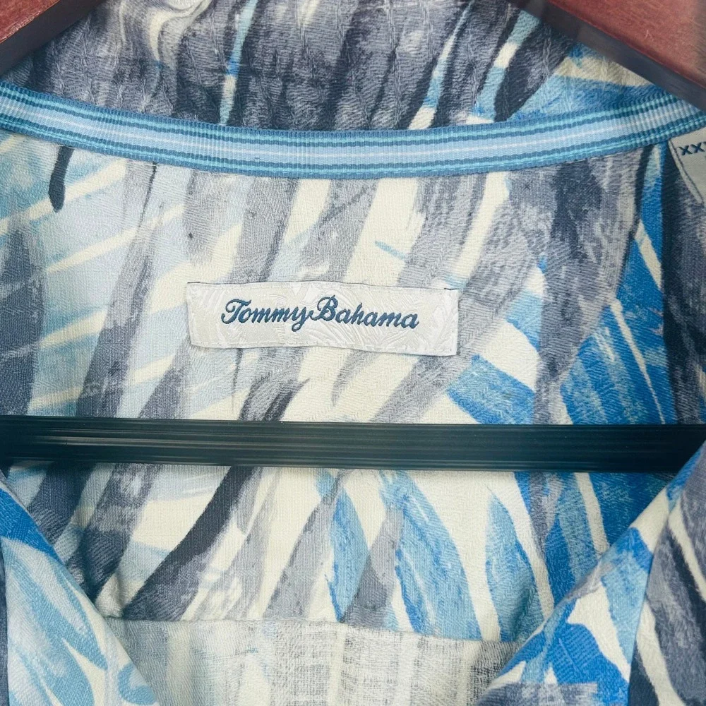 Tommy Bahama Silk Camp Shirt Mens Mens 3XL Blue Tropical Palm Leaf Island Resort